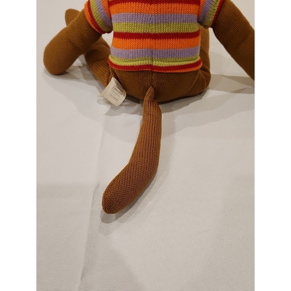 Brown Sock Monkey Plush 19" Stripe Sweater Orange Red Stuffed Dan Dee Mint - Picture 6 of 9